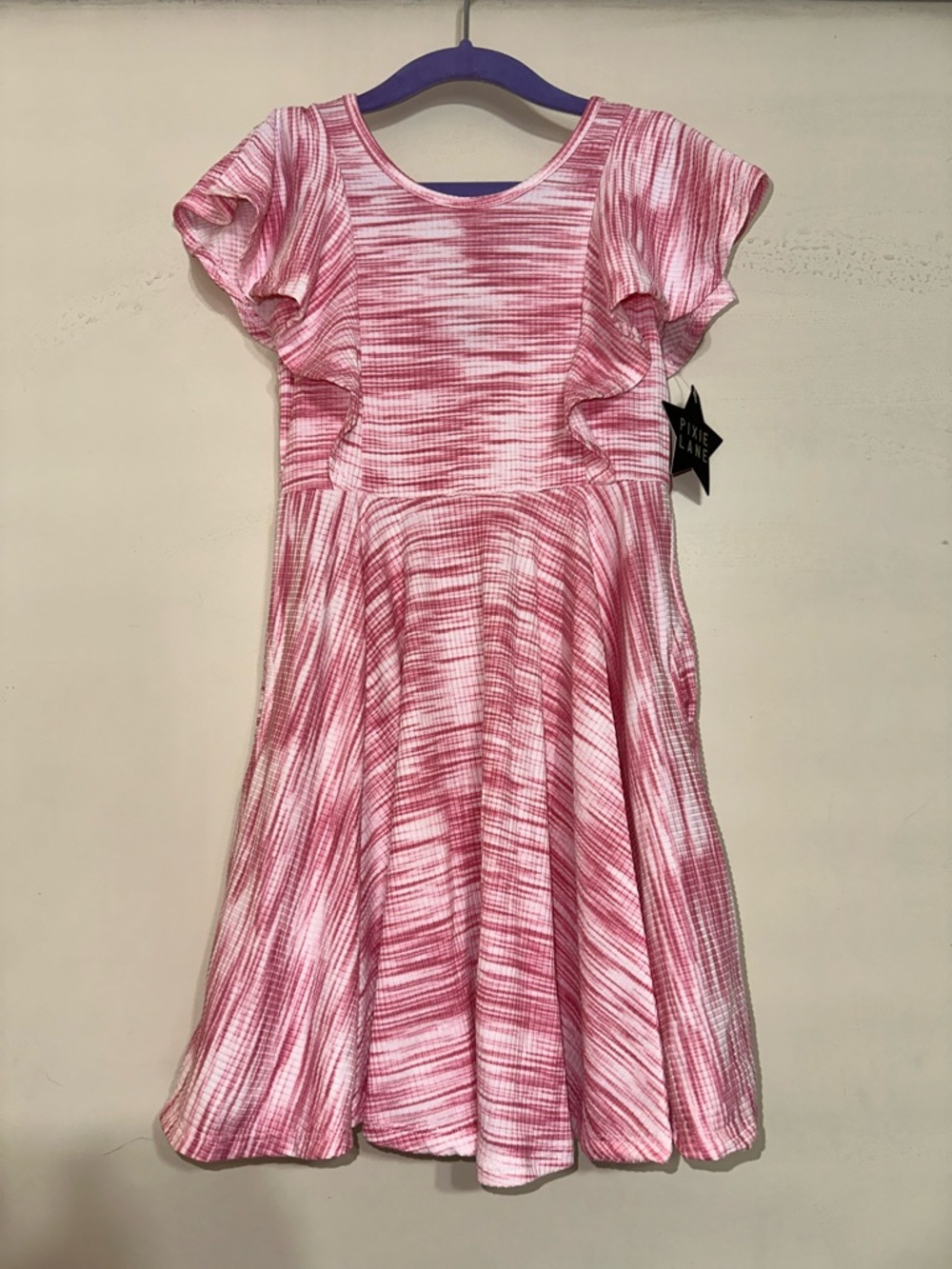 Pixielane NWT Size 6 Girls' Pink Swirl Fit & Flair Dress with Flutter Sleeves
